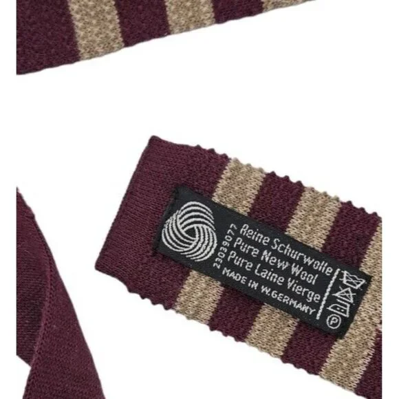 MIKAEL YORK Men's 100% New Wool Knit Necktie LUXURY Red Beige Striped W:3" EUC